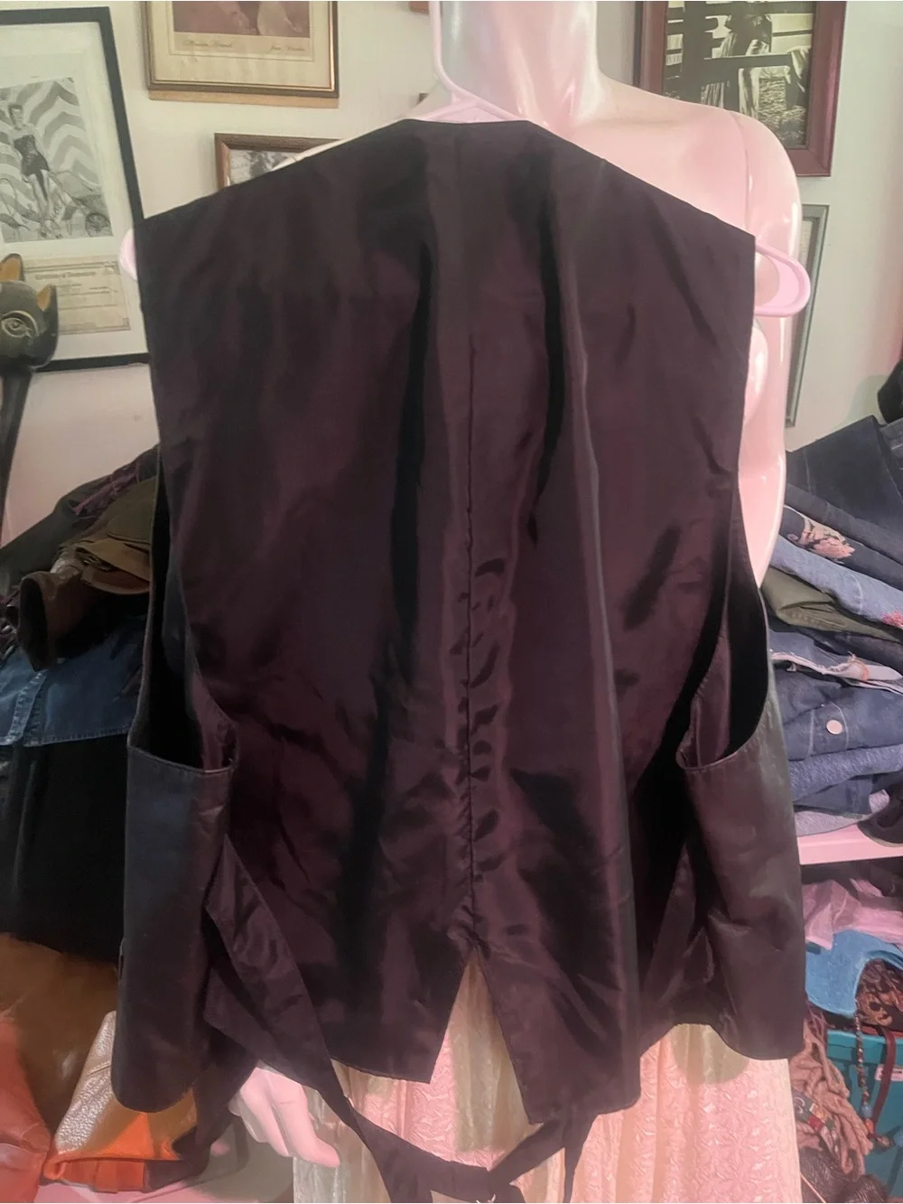 Classic Black Leather Button Vest